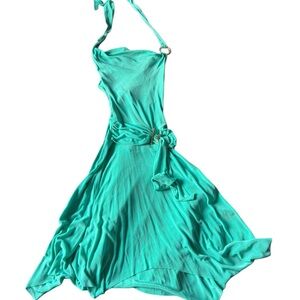 Cache Halter Turquoise Midi Dress